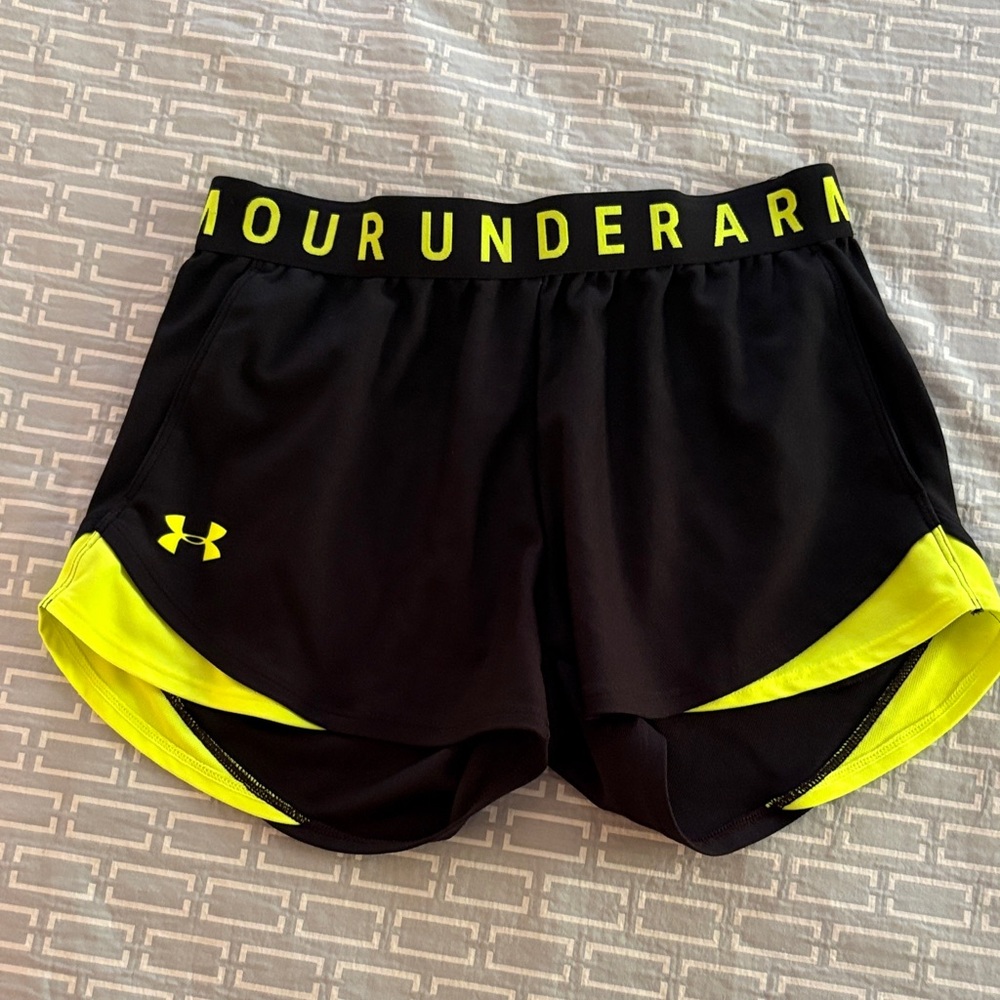 Under Armour Women's Athletic Shorts in Black and Neon Yellow